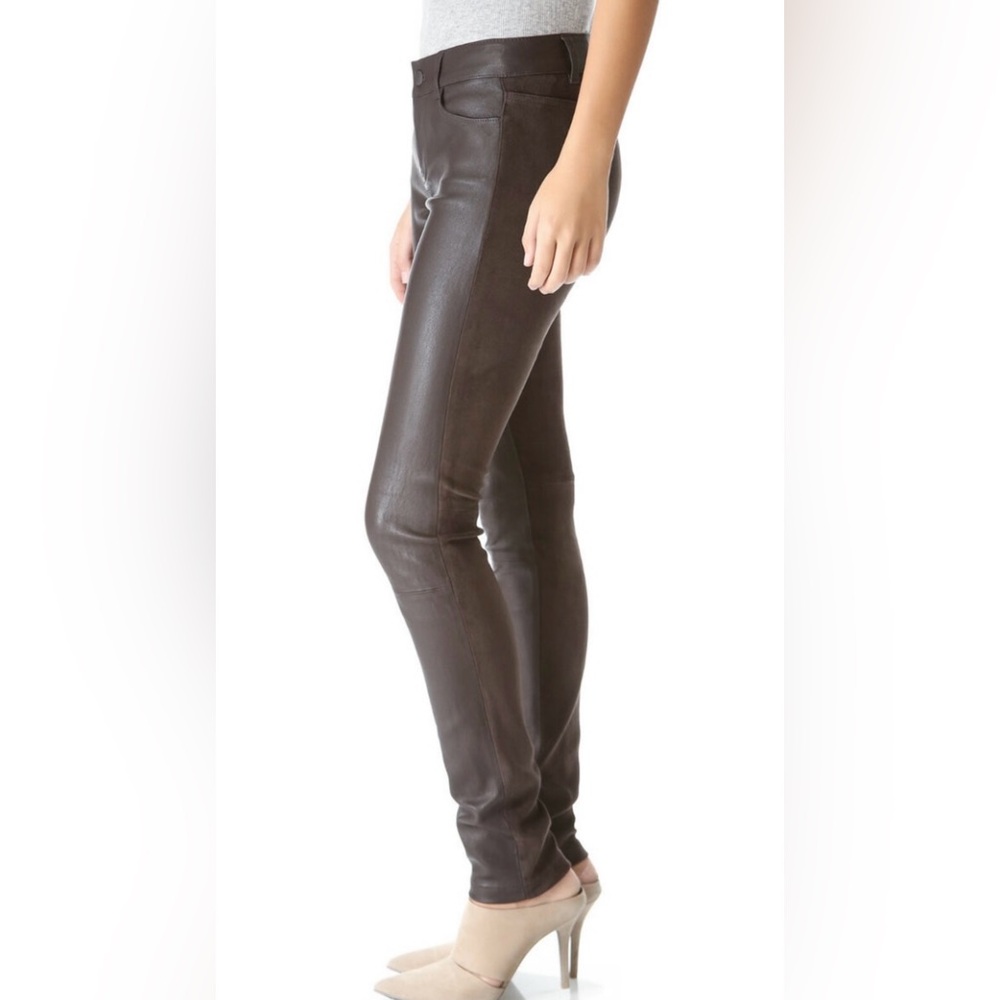 Vince Chocolate Lamb zipper bottom leather skinny pants